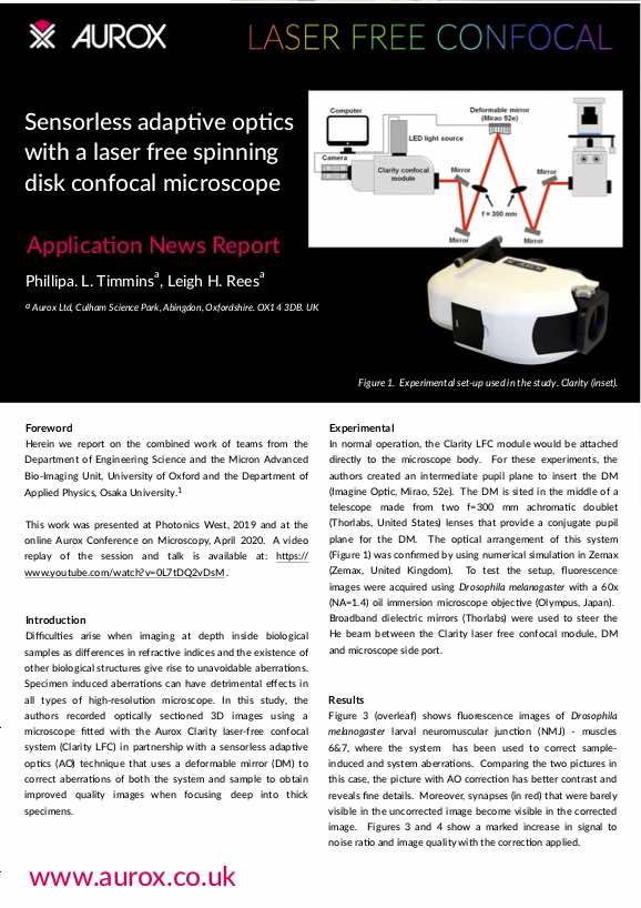 Sensorless adaptive optics with a laser free spinning disk confocal microscope